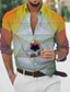 お買い得  メンズプリントシャツ-男性用 シャツ グラフィック ジオメトリ 折襟 イエロー ライトグリーン ネービーブルー ブルー パープル アウトドア ストリート 長袖 ボタンダウン プリント 衣類 ファッション デザイナー カジュアル ソフト