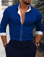 abordables Camisas de vestir-Hombre Camisa para Vestido Cuello Vuelto Primavera &amp; Otoño Manga Larga Negro Blanco Azul Marino Plano Boda Noche Ropa