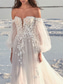 cheap Wedding Dresses-TS Beach Formal Wedding Dresses A-Line Off Shoulder Long Sleeve Court Train Lace Bridal Gowns With Appliques 2024