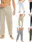 cheap Casual Pants-Men&#039;s Linen Pants Trousers Pocket Drawstring Elastic Waist Plain Comfort Outdoor Daily Going out Linen / Cotton Blend Fashion Streetwear Black White
