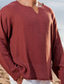 economico camicie casual da uomo-Per uomo camicia di lino Camicia estiva A V Primavera estate Manica lunga Nero Bianco Rosso Liscio Per eventi Da mare Abbigliamento