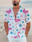 baratos Camisas havaianas-Homens Camisa Social Camisa havaiana Floral Flamingo Estampas Abstratas Aberto para a Lateral Verde Azulado Preto Branco Azul Azul Claro Casual Feriado Manga Curta Botão para baixo Imprimir Roupa