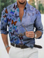 billige Skjorter med tryk til mænd-Herre Skjorte Grafisk Dyr Sommerfugl Aftæpning Gul Blå Grøn Trykt mønster udendørs Afslappet Langærmet 3D-udskrivning Knap ned Tøj Mode Designer Afslappet Bekvem