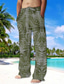 cheap Casual Pants-Men's Trousers Summer Pants Beach Pants Drawstring Elastic Waist 3D Print Leaf Plants Graphic Prints Comfort Casual Daily Holiday Streetwear Hawaiian White Brown