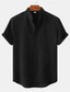cheap Men&#039;s Casual Shirts-Men&#039;s Shirt Solid Color Stand Collar Street Casual Button-Down Short Sleeve Tops Casual Fashion Comfortable Black Light Green Khaki/Summer Shirts