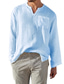 お買い得  メンズカジュアルシャツ-男性用 リネンシャツ カジュアルシャツ 純色 Ｖネック ブラック ホワイト ピンク ルビーレッド ネイビーブルー アウトドア ストリート 長袖 衣類 クラシック 快適