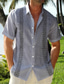 tanie męskie koszule casual-Męskie lniana koszula Letnia koszula Koszula plażowa Wieczorne Lato Krótki rękaw Biały Niebieski Khaki Wzory graficzne Codzienny Hawajskie Odzież Przycisk w dół