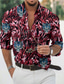 billiga Skjortor med tryck för män-Herr Skjorta Grafisk Djur Tiger Grafiska tryck Nedvikt Rubinrött Blå Brun Tryck Utomhus Gata Långärmad 3D-utskrift Button-Down Kläder Mode Designer Ledigt Andningsfunktion