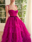 رخيصةأون أرجواني-فستان ball gown فستان سهرة فستان منفوش حفل زفاف عيد ميلاد بطول الأرض بدون أكمام حمالة سباجيتي تول مع كشكش