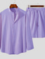 cheap Men&#039; Shirt Sets-Men&#039;s Linen Shirt 2 Piece Shirt Set Summer Set Summer Shirt Beach Shirt Pink Purple Apricot Long Sleeve Plain Collar Summer Street Daily Clothing Apparel 2 Piece