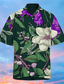 tanie Koszule hawajskie-Męskie Koszula Kwiaty Wieczorne Biały + Czarny Granatowy Zielony Nadruk Na zewnątrz Ulica Krótki rękaw Przycisk w dół Nadruk Odzież Moda Hawajskie Designerskie Codzienny