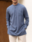cheap Men&#039;s Casual Shirts-Men&#039;s Linen Shirt Collar Spring &amp; Summer Long Sleeve Black White Blue Plain Casual Daily Clothing Apparel Front Pocket