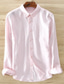 Χαμηλού Κόστους ανδρικά πουκάμισα casual-Ανδρικά λινό πουκάμισο Καλοκαιρινό πουκάμισο Απορρίπτω Ανοιξη καλοκαίρι Μακρυμάνικο Λευκό Ανθισμένο Ροζ Βαθυγάλαζο Σκέτο Causal Καθημερινά Ρούχα