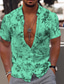 baratos Camisas havaianas-Homens Camisa Social camisa de verão Camisa havaiana Gráfico Floral Folhas Aberto para a Lateral Amarelo Verde Claro Azul Roxo Claro Roxo Estampado Ao ar livre Rua Manga Curta Botão para baixo