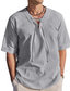 Χαμηλού Κόστους ανδρικά πουκάμισα casual-Ανδρικά λινό πουκάμισο Λαιμόκοψη V Καλοκαίρι Κοντομάνικο Μαύρο Λευκό Βαθυγάλαζο Σκέτο Causal Καθημερινά Ρούχα Με Κορδόνια