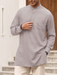 economico camicie casual da uomo-Per uomo camicia di lino Colletto Primavera estate Manica lunga Nero Bianco Blu Liscio Informale Giornaliero Abbigliamento Tasca frontale
