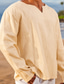 billige mænds fritidsskjorter-Herre linned skjorte Sommer skjorte V-hals Forår sommer Langærmet Sort Hvid Rød Vanlig Ferie Ferierejse Tøj