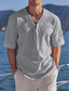 Недорогие мужские повседневные рубашки-Муж. льняная рубашка V-образный вырез Лето С короткими рукавами Черный Белый Темно синий Полотняное плетение Повседневные Уличная одежда Одежда Шнуровка