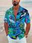 billige Hawaiiskjorts-Herre Skjorte Sommerskjorte Hawaii skjorte Grafisk Landskap Aftæpning Svart Gul Navyblå Marineblå Blå Trykt mønster utendørs Gate Kortermet Trykt mønster Knapp ned Klær Mote Hawaiisk Designer Fritid