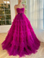 رخيصةأون أرجواني-فستان ball gown فستان سهرة فستان منفوش حفل زفاف عيد ميلاد بطول الأرض بدون أكمام حمالة سباجيتي تول مع كشكش