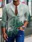 お買い得  メンズプリントシャツ-男性用 シャツ グラフィック 自然风光 スタンド グリーン ライトグレー グレー プリント アウトドア カジュアル 長袖 ボタンダウン プリント 衣類 ファッション デザイナー カジュアル 快適