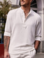 billige mænds fritidsskjorter-Herre linned skjorte Krave Forår sommer Langærmet Sort Hvid Blå Vanlig Afslappet Daglig Tøj