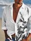 tanie Męskie koszule z nadrukiem-Męskie Koszula Graficzny Kwiaty W serek Biały Niebieski + zielony Szary Nadruk Na zewnątrz Codzienny Długi rękaw Druk 3D Odzież Moda Designerskie Codzienny Wygodny
