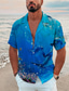 Недорогие Гавайские рубашки-Муж. Рубашка Летняя рубашка Гавайская рубашка Графика Пейзаж Отложной Черный Желтый Темно синий Тёмно-синий Синий С принтом на открытом воздухе Для улицы С короткими рукавами С принтом Кнопка вниз