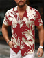 baratos Camisas havaianas-Homens Camisa Social Camisa havaiana Floral Aloha Aberto para a Lateral Amarelo Claro Preto / Branco Rosa Vermelho Azul Estampado Casual Diário Manga Curta Imprimir Botão para baixo Roupa Moda