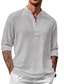 economico camicie casual da uomo-Per uomo camicia di lino Colletto Primavera estate Manica lunga Nero Bianco Blu Liscio Informale Giornaliero Abbigliamento