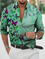 Χαμηλού Κόστους Ανδρικά πουκάμισα με στάμπα-Ανδρικά Πουκάμισο Γραφική Ζώο Πεταλούδα Απορρίπτω Κίτρινο Θαλασσί Πράσινο του τριφυλλιού Στάμπα ΕΞΩΤΕΡΙΚΟΥ ΧΩΡΟΥ Causal Μακρυμάνικο 3D εκτύπωση Κουμπί-Κάτω Ρούχα