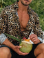 billiga fritidsskjortor för män-Herr Skjorta Knapp upp skjorta Sommarskjorta Casual skjorta Brun Ljusgrå Långärmad Leopard Nedvikt Gata Dagligen Kläder Mode Fritid Bekväm