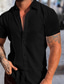 billiga fritidsskjortor för män-Herr Knapp upp skjorta Sommarskjorta Casual skjorta Svart Vit Blå Grå Kortärmad Slät Nedvikt Gata Semester Button-Down Kläder Mode Fritid