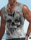 abordables T-shirts graphiques pour hommes-Homme Top T-shirt sans manches pour hommes Graphic Crânes Col V Vêtement Tenue 3D effet Des sports Course Sans Manches Impression 3D Design Décontractées Muscle