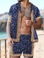 billiga Skjortuppsättningar för män-Herr Skjorta set Sommarskjorta Hawaii skjorta Lägerskjorta Aloha skjorta Blommig Nedvikt Armégrön Marinblå Blå Mörkblå 3D-tryck Utomhus Ledigt Kortärmad 3D-utskrift Button-Down Kläder Mode Hawaiisk