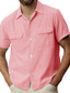 voordelige casual herenoverhemden-Voor heren linnen overhemd Overhemd Revers Lente zomer Korte Mouw Wit Blozend Roze blauw Effen Casual Dagelijks Kleding Zak