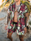 preiswerte Hemden-Sets für Herren-Herren Hemden-Set Sommerhemd Hawaiihemd Sommerhemd Aloha-Shirt Leopard Grafik-Drucke Umlegekragen Rote Blau Purpur Grün 3D-Druck Outdoor Casual Kurzarm 3D-Druck Button-Down Bekleidung Modisch