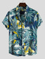voordelige Hawaiiaanse overhemden-Voor heren Overhemd Hawaiiaans overhemd Zomer overhemd Grafisch overhemd Aloha-shirt Grafisch Bloemig Kraag Buttondown boord Zwart / Wit Lichtgroen Blauw / Wit Print Feest Dagelijks Korte mouw