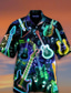 baratos Camisas havaianas-Homens Camisa Social Camisa havaiana Gráfico Havaiana Aloha Instrumento Musical Detalhes Aberto para a Lateral Verde Azulado Preto Vermelho Roxo Verde Impressão 3D Feriado Manga Curta 3D Imprimir