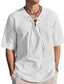 baratos camisas masculinas casuais-Homens camisa de linho Decote V Verão Manga Curta Preto Branco Azul Marinha Tecido Casual Diário Roupa Cordões