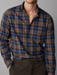 billiga fritidsskjortor för män-Herr Skjorta Knapp upp skjorta Casual skjorta Vin Purpur Brun Grön Långärmad Grafisk Rutig Nedvikt Gata Semester Button-Down Kläder Stylish Ledigt Modernt Modernt