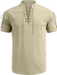 cheap Men&#039;s Casual Shirts-Men&#039;s Linen Shirt Summer Shirt Beach Shirt V Neck Summer Short Sleeve Black White Brown Plain Casual Daily Clothing Apparel Lace up
