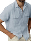 billiga fritidsskjortor för män-Herr linneskjorta Skjorta Kavajslag Vår &amp; sommar Kort ärm Vit Rodnande Rosa Blå Slät Ledigt Dagligen Kläder Ficka