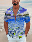 abordables Camisas hawaianas-Hombre Camisa Camisa de verano camisa hawaiana Graphic Paisaje Cuello Vuelto Negro Amarillo Azul Marino Azul Real Azul Piscina Print Exterior Calle Manga Corta Estampado Abotonar Ropa Moda Hawaiano