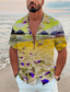 ieftine Cămașă Hawaiană-Bărbați Cămașă Cămașă de vară Cămașă hawaiană Grafic Decor Răsfrânt Negru Galben Bleumarin Bleumarin Albastru piscină Imprimeu În aer liber Stradă Manșon scurt Imprimeu Buton în jos Îmbrăcăminte Mod