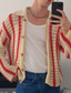cheap Men&#039;s Cardigan Sweater-Men&#039;s Sweater Cardigan Sweater Crochet Shirt Ribbed Knit Cropped Knitted Stripe Turndown Warm Ups Modern Contemporary Daily Wear Going out Clothing Apparel Spring &amp;  Fall Red &amp; White S M L