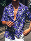 billiga Skjortor med tryck för män-Herr Skjorta Hawaii skjorta Blommig Aloha Nedvikt Rubinrött Blå Grön Andra tryck Ledigt Dagligen Kortärmad Mönster Kläder Sport Mode Designer Ledigt