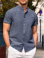 billiga fritidsskjortor för män-Herr linneskjorta Sommarskjorta Svart Vit Marinblå Kortärmad Slät Krage Sommar Ledigt Dagligen Kläder Framficka