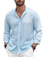 baratos camisas masculinas casuais-Homens camisa de linho camisa de verão Preto Branco Azul Marinha Manga Longa Tecido Aberto para a Lateral Primavera Verão Casual Diário Roupa