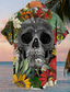 ieftine Cămașă Hawaiană-Bărbați Cămașă Cămașă hawaiană Floral Cranii Imprimeu Grafic Răsfrânt Gri În aer liber Stradă Mânecă scurtă Buton în jos Imprimeu Îmbrăcăminte Sport Modă Șic Stradă Designer